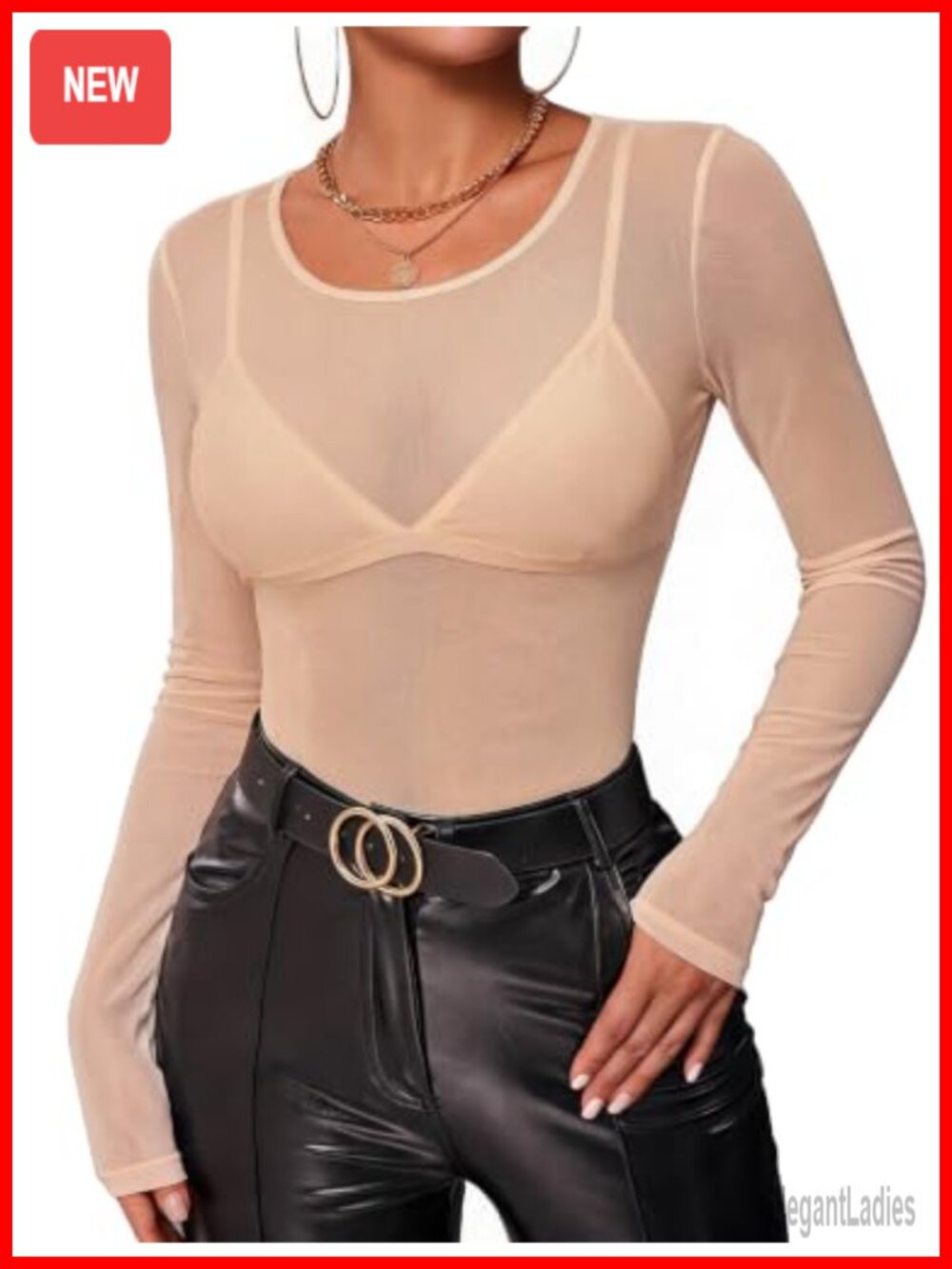 Women Sheer Mesh Long Sleeve Top Slim Fit Crew Neck Y2K Clubwear